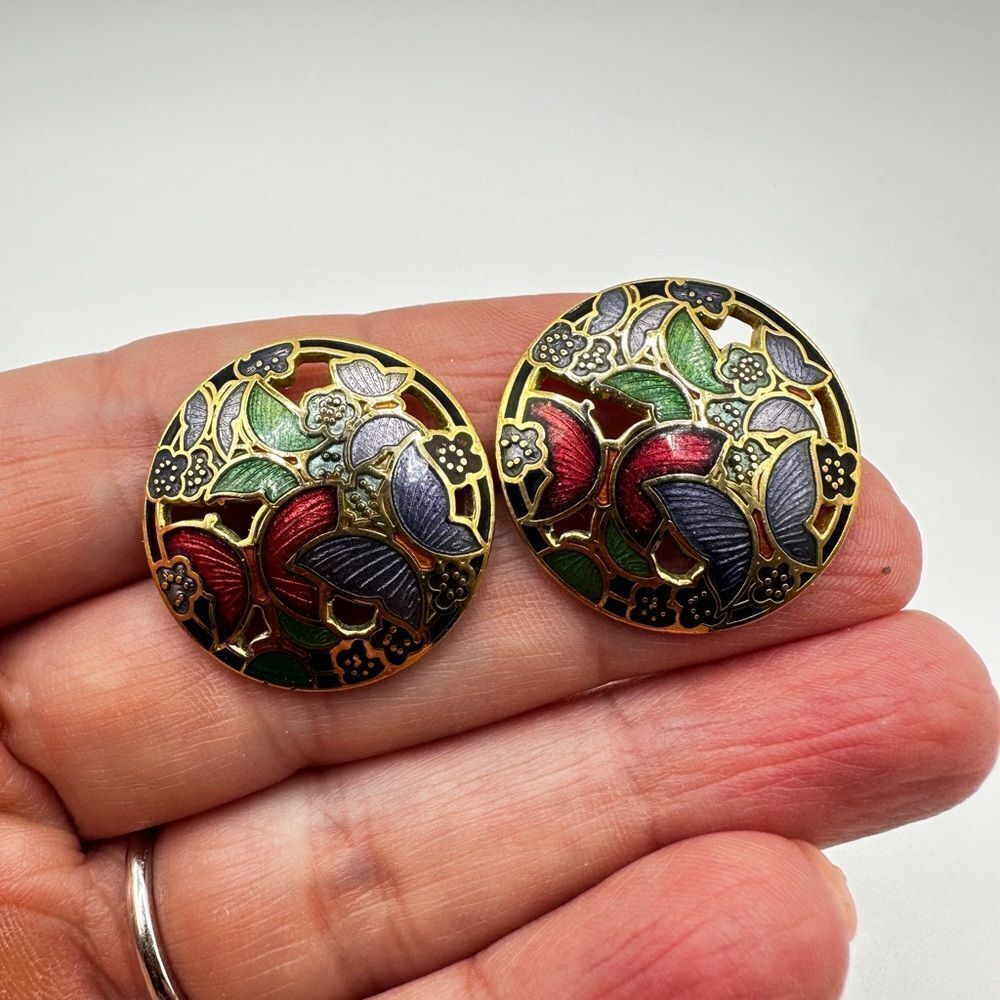 Vintage butterfly cloisonne post stud earrings! - Picture 12 of 12